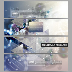Wall Mural - set of modern vector banners. dna molecule structure on dark blue background.