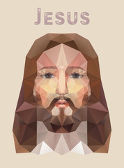 Wall Mural - Face of Jesus Christ, low poly watercolor vector illustration. 