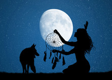 Indian Woman With Dreams Circle In The Moonlight