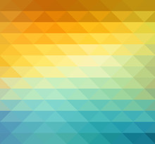 Abstract Geometric Background With Orange, Blue And Yellow Triangles. Summer Sunny Design.