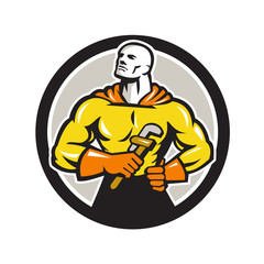 Sticker - Plumber Superhero Monkey Wrench Circle Retro