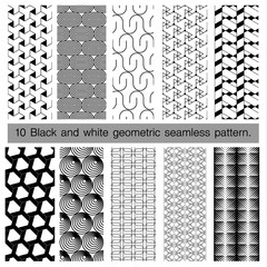 Wall Mural - Collection of black and white geometric seamless pattern.