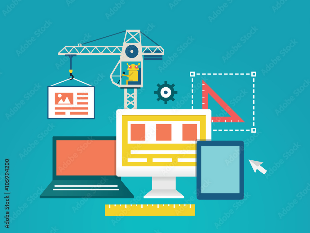 Vector flat illustration of process coding and programming mobile ...