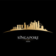 Singapore City Skyline Silhouette Black Background