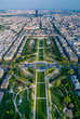 Skyline of Paris, France. A view from the top of Eiffel tower to Field of Mars (Champ de Mars).