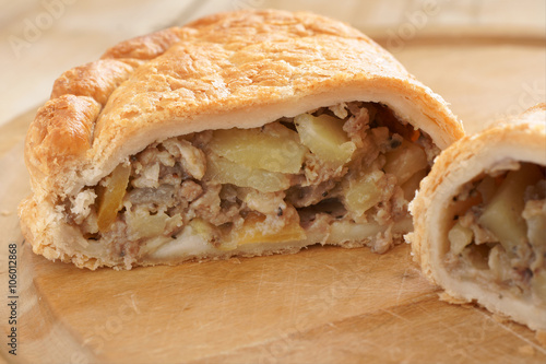 Cuadros en Lienzo Traditional British Cornish pasty cut in half
