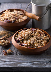 Wall Mural - Healthy breakfast of muesli with milk and seeds