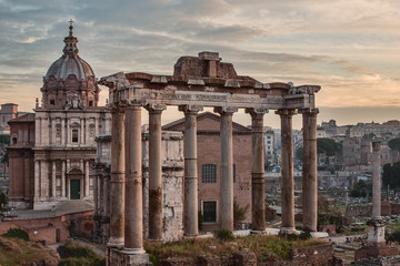 Fototapete - Rome, Italy: The Roman Forum, Santi Luca e Martina Church