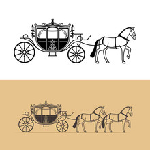 Carriage Silhouette With Horse. Vector Horse Carriage Silhouette