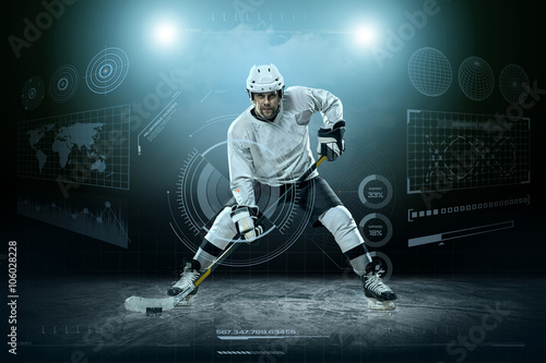 Fototapety Hokej  hokeista-na-lodzie-wokol-nowoczesnego-swiatla