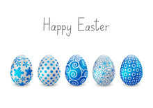 Easter Eggs With Blue And White Pattern