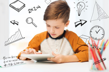 Wall Mural - close up of boy with tablet pc computer at home