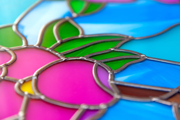 Details of the stained glass window - flowers. Bleiverglasung