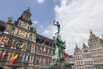 Antwerp's Town Hall and the fountain in front.