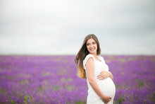 Pregnant Girl In A Lavender Field