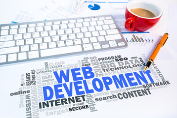 Wall Mural - web development word cloud on office scene