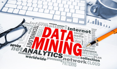 Wall Mural - data mining word cloud on office scene