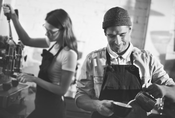 Canvas Print - Barista Parepare Coffee Working Order Concept