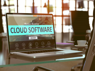 Wall Mural - cloud software concept closeup on laptop screen in modern office workplace. toned image with selecti