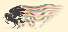 Fly Unicorn Silhouette Designed With Line Movement Graphic Vector.