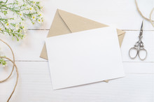 Blank White Greeting Card With Brown Envelop
