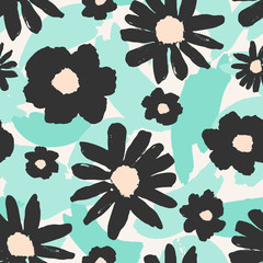 Poster - hand drawn flowers seamless pattern