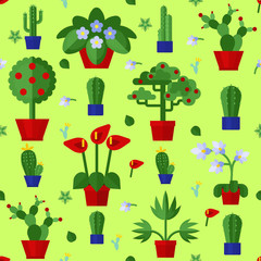 Wall Mural - Floral Flat Plants Icons Seamless Pattern 