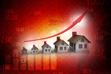 Poster - 3d illustration Growth in real estate shown on graph