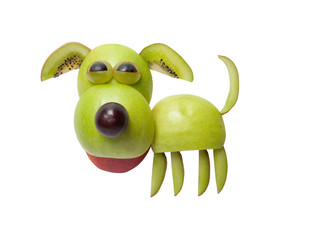 Amusing dog made of apple on isolated backgrouns