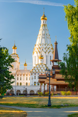 Wall Mural - vertical shot of the Temple of All Saints at sunset in Minsk