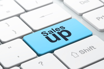 advertising concept: sales up on computer keyboard background