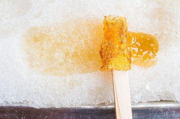 maple taffy on snow