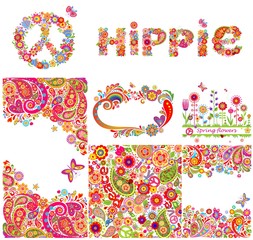 Sticker - Set of hippie backgrounds and design elements