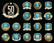 © visarts - Set of Golden Anniversary Badges. Set of Golden Anniversary Signs.Gold and Blue.