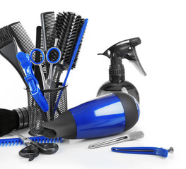 Wall Mural - Barber set with tools and equipment, isolated on white