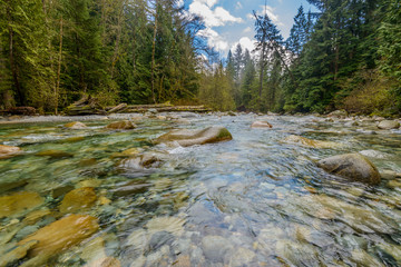 beautiful mountain river at the riverside park. north vancouver, british columbia, canada.