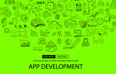 App Development Concept Background with Doodle design style