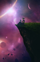 Wall Mural - reading with night sky
