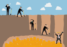 Step Of Businessman Digging A Ground To Find Treasure