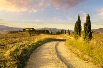 Tuscany Landscape,autumn field,lonely house in Tuscany