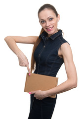 Wall Mural - attractive business woman with cardboard box