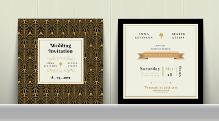 Wall Mural - Art Deco Wedding Invitation Card in Gold and Black Colour