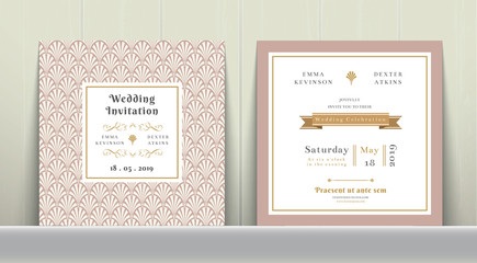 Wall Mural - Art Deco Wedding Invitation Card in Gold and Pink