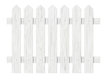 White Wooden Fence, Barrier In The Garden On The Farm Or In The Village. Element Front Garden Landscaping.