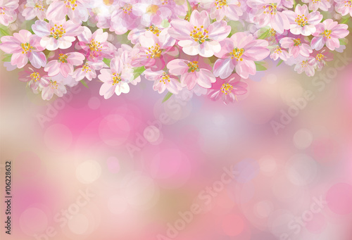 Dekoracja na wymiar  wektor-kwitnacych-drzew-sakura-rozowe-tlo-bokeh