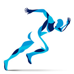 trendy stylized illustration movement, running man, line vector silhouette of running man