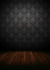 Wall Mural - dark interior room with baroque wallpaper.