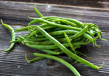 Green Beans On Wooden Background