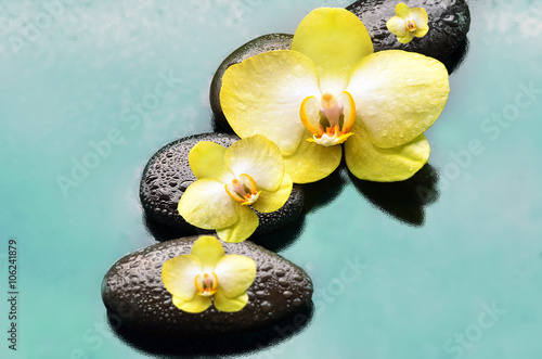 Naklejka na kafelki Spa concept. Stones and Orchid flower.