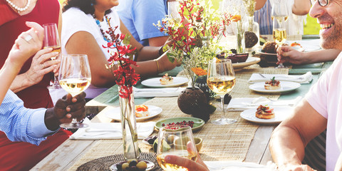 Diverse Neighbors Drinking Party Yard Concept